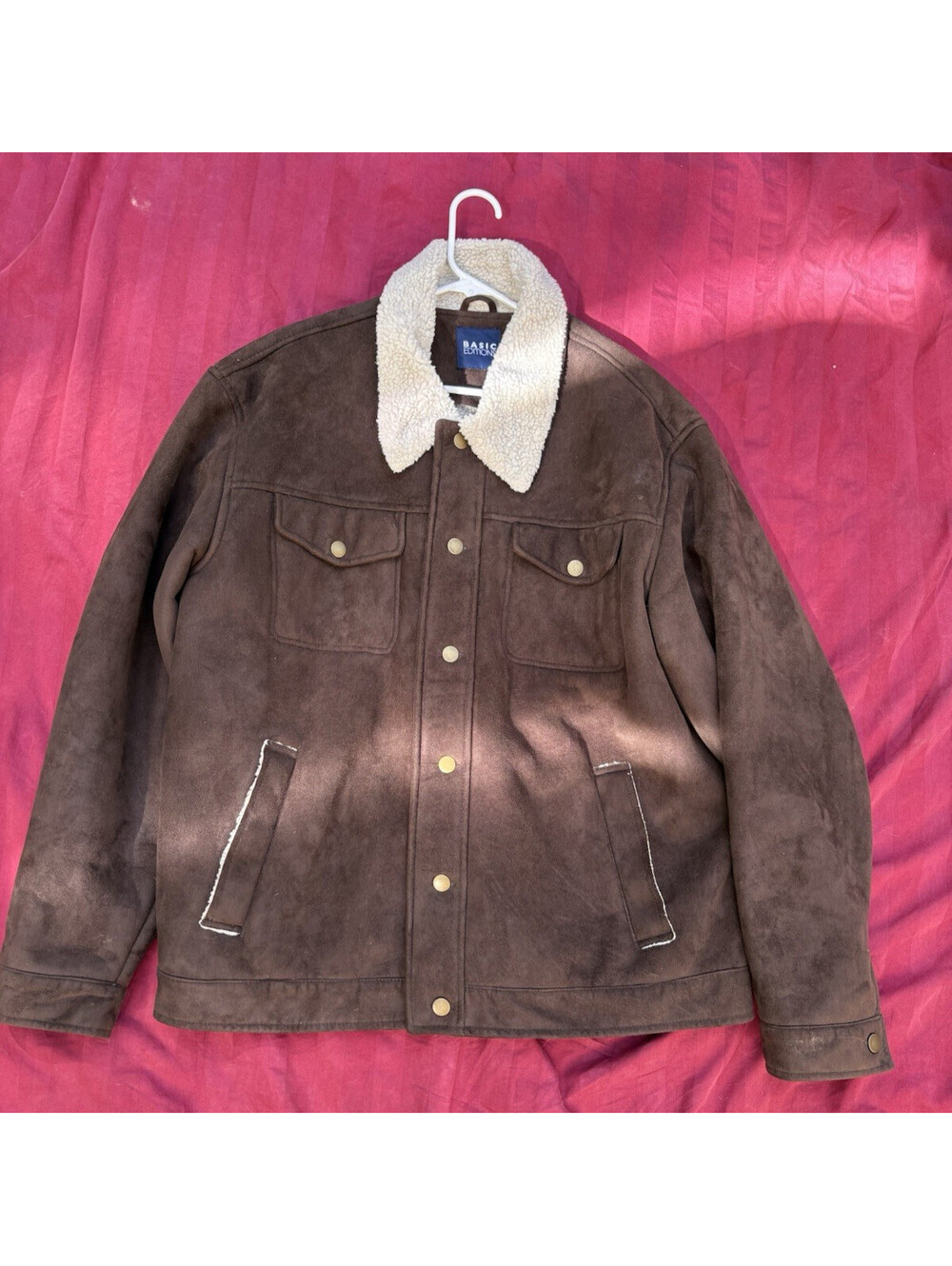 Basic Editions Mens XL Tall Brown Faux Suede Sherpa Jacket Western Workwear 🔥